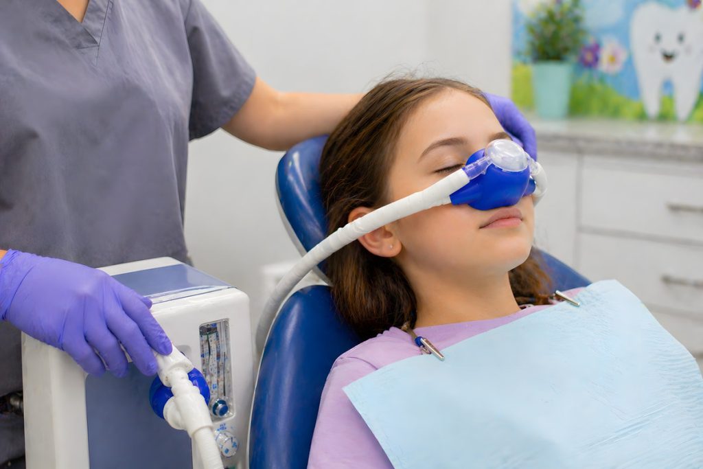 Pediatric Dental Sedation with Nitrous Oxide – Child Receiving Laughing Gas for Comfortable Dental Treatment