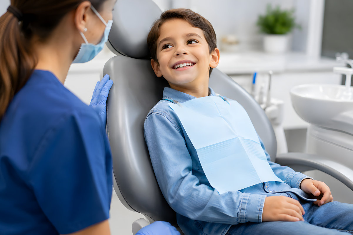 Happy Child at Pediatric Dentist Appointment – Kids Dental Care, Oral Health & Preventive Dentistry